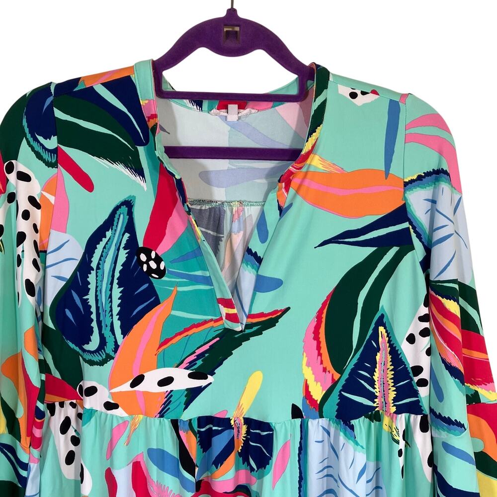 Mary Square Sz M Laguna Dress in Tropical Floral Print Tiered Babydoll Mini - Picture 3 of 16